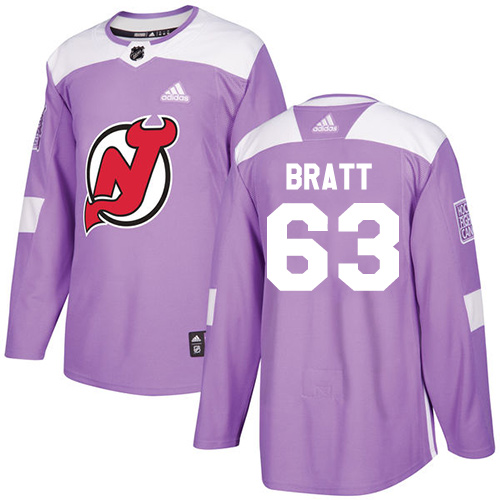 Adidas Devils #63 Jesper Bratt Purple Authentic Fights Cancer Stitched Youth NHL Jersey - Click Image to Close